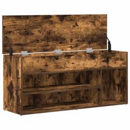 Berkfield Home Shoe Bench Smoked Oak 102x30.5x45 cm Engineered Wood in Brown - thumbnail 8