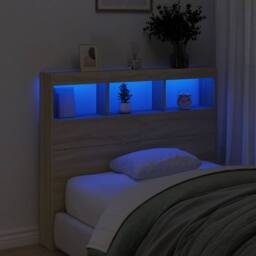 Berkfield Home Headboard Cabinet with LED Sonoma Oak 120x17x102 cm in Light Tan - Size: 120 x 17 x 102 cm - thumbnail 4