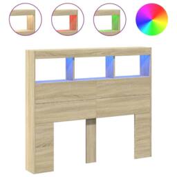 Berkfield Home Headboard Cabinet with LED Sonoma Oak 120x17x102 cm in Light Tan - Size: 120 x 17 x 102 cm