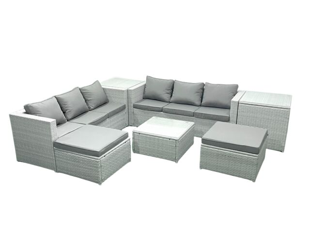 Fimous Rattan Garden Outdoor Furniture Set 8 Seater Rattan Garden Sofa Set with 2 Big Footstools 2 Side Tables Light Grey Mixed - image 1