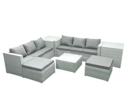 Fimous Rattan Garden Outdoor Furniture Set 8 Seater Rattan Garden Sofa Set with 2 Big Footstools 2 Side Tables Light Grey Mixed - thumbnail 2