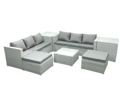 Fimous Rattan Garden Outdoor Furniture Set 8 Seater Rattan Garden Sofa Set with 2 Big Footstools 2 Side Tables Light Grey Mixed - thumbnail 1