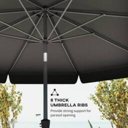 OUTSUNNY 2.7m Patio Umbrella Garden Parasol with Crank, Ruffles, 8 Ribs in Black - thumbnail 7