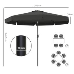 OUTSUNNY 2.7m Patio Umbrella Garden Parasol with Crank, Ruffles, 8 Ribs in Black - thumbnail 3