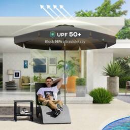 OUTSUNNY 2.7m Patio Umbrella Garden Parasol with Crank, Ruffles, 8 Ribs in Black - thumbnail 4
