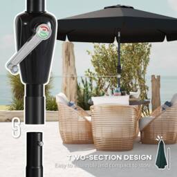 OUTSUNNY 2.7m Patio Umbrella Garden Parasol with Crank, Ruffles, 8 Ribs in Black - thumbnail 8