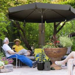 OUTSUNNY 2.7m Patio Umbrella Garden Parasol with Crank, Ruffles, 8 Ribs in Black - thumbnail 1