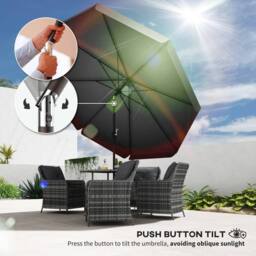 OUTSUNNY 2.7m Patio Umbrella Garden Parasol with Crank, Ruffles, 8 Ribs in Black - thumbnail 6