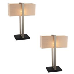 Loops 2 PACK Satin Nickel Framed Table Lamp Light & Linen Shade - Matt Black Base in Metallics