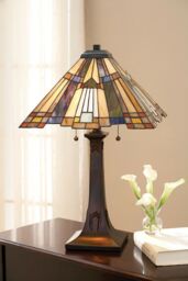 Loops 2 Bulb Table Lamp Pyramid Shape Tiffany Style Glass Valiant Bronze LED E27 60W in Clear - thumbnail 2