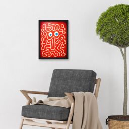 Artery8 Line Drawing On Red With Googly Eyes Artwork Framed Wall Art Print A4 in Black - thumbnail 2