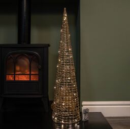 Samuel Alexander Set of 3 Gold Glitter Twist Christmas Cone Trees with 90 Warm White LEDs - thumbnail 5