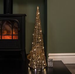 Samuel Alexander Set of 3 Gold Glitter Twist Christmas Cone Trees with 90 Warm White LEDs - thumbnail 6