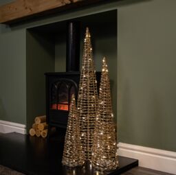 Samuel Alexander Set of 3 Gold Glitter Twist Christmas Cone Trees with 90 Warm White LEDs - thumbnail 3