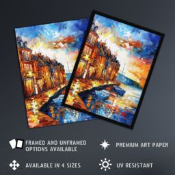 "Artery8 Seaside Town Harbor Sunset Oil Painting Framed Art Print in Orange - Size: W12"" x H16""" - thumbnail 2