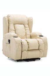 More4Homes Caesar Dual Motor Rise Recliner Bonded Leather Heat & Massage Chair in Cream - thumbnail 2