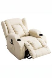 More4Homes Caesar Dual Motor Rise Recliner Bonded Leather Heat & Massage Chair in Cream - thumbnail 3