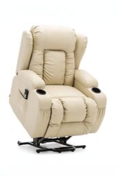 More4Homes Caesar Dual Motor Rise Recliner Bonded Leather Heat & Massage Chair in Cream - thumbnail 4