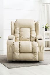 More4Homes Caesar Dual Motor Rise Recliner Bonded Leather Heat & Massage Chair in Cream - thumbnail 6