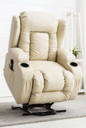 More4Homes Caesar Dual Motor Rise Recliner Bonded Leather Heat & Massage Chair in Cream - thumbnail 1
