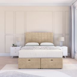 Sloomy Kansas Coniston Fabric Ottoman Bed End Opening With Sprung Memory Mattress & 26 Inch strut Headboard in Cream - Size: Double - thumbnail 1