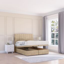 Sloomy Kansas Coniston Fabric Ottoman Bed End Opening With Sprung Memory Mattress & 26 Inch strut Headboard in Cream - Size: Double - thumbnail 2