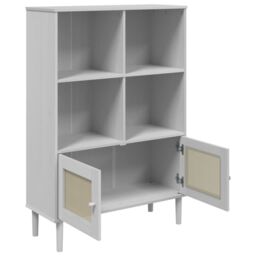 Berkfield Home Bookcase SENJA Rattan Look White 90x35x130 cm Solid Wood Pine - Size: 90 x 35 x 130 cm - thumbnail 6