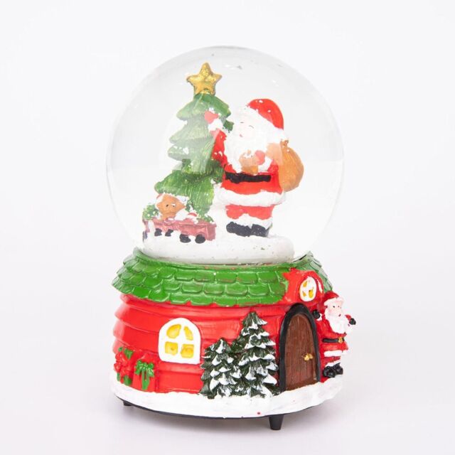 Shatchi Musical Christmas Snowglobe Large Water Ball Features Christmas Santa Tree Scene Cute Resin Base Decorations in Red - image 1