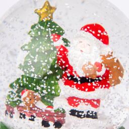 Shatchi Musical Christmas Snowglobe Large Water Ball Features Christmas Santa Tree Scene Cute Resin Base Decorations in Red - thumbnail 3