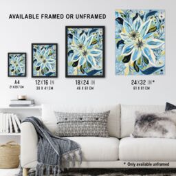 Artery8 Blue Abstract Wildflowers Painting Floral Framed Art Print - Size: A4 - thumbnail 3