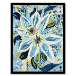 Artery8 Blue Abstract Wildflowers Painting Floral Framed Art Print - Size: A4 - thumbnail 1