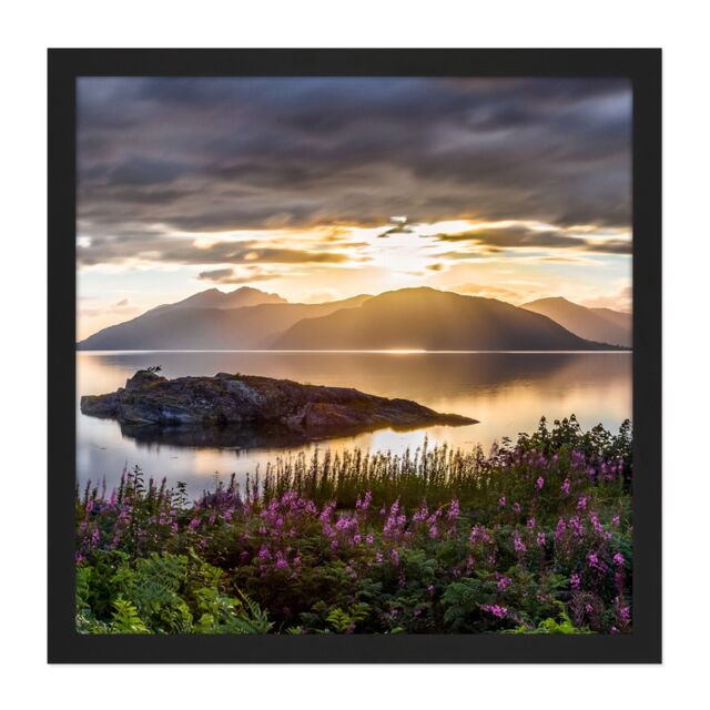 "Artery8 Wall Art Print Trienke Sunset Loch Linnhe Highland Scotland Photo Square Framed Picture 16X16 Inch in Black - Size: W16"" x H16""" - image 1