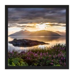 "Artery8 Wall Art Print Trienke Sunset Loch Linnhe Highland Scotland Photo Square Framed Picture 16X16 Inch in Black - Size: W16"" x H16""" - thumbnail 1