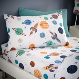 Happy Linen Company Cosmic Planets Duvet Cover Quilt Bedding Set in White - Size: Toddler - thumbnail 2