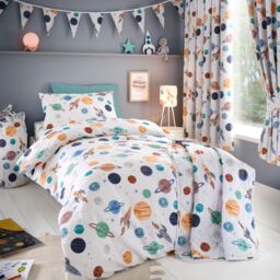 Happy Linen Company Cosmic Planets Duvet Cover Quilt Bedding Set in White - Size: Toddler - thumbnail 1