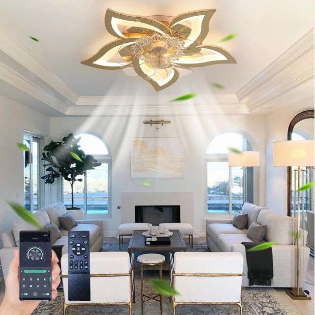 Garwarm Gold Dimmable Chandelier Silent Ceiling Fan for Living Room - image 1
