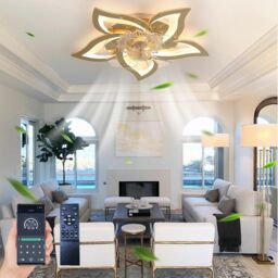 Garwarm Gold Dimmable Chandelier Silent Ceiling Fan for Living Room - thumbnail 1