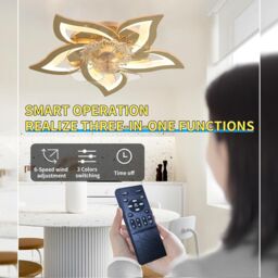Garwarm Gold Dimmable Chandelier Silent Ceiling Fan for Living Room - thumbnail 6