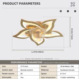 Garwarm Gold Dimmable Chandelier Silent Ceiling Fan for Living Room - thumbnail 2
