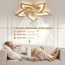 Garwarm Gold Dimmable Chandelier Silent Ceiling Fan for Living Room - thumbnail 4