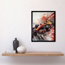 "Artery8 Wall Art Print Grand Prix Red Race Car Action Shot Paint Splat Art Framed in Black - Size: W12"" x H16""" - thumbnail 2