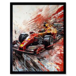 "Artery8 Wall Art Print Grand Prix Red Race Car Action Shot Paint Splat Art Framed in Black - Size: W12"" x H16""" - thumbnail 1