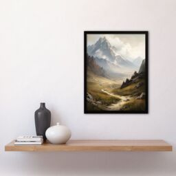 "Artery8 The Alps Path Switzerland Mountains A Panoramic Landscape Painting Art Print Framed Poster Wall Decor 12x16 inch in Black - Size: W12"" x H16""" - thumbnail 4