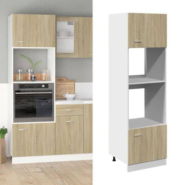 Berkfield Home Microwave Cabinet Lyon Sonoma Oak 60x57x207 cm Engineered Wood in Brown - Size: 60 x 57 x 207 cm - image 1