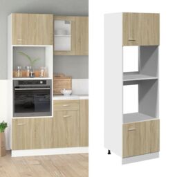 Berkfield Home Microwave Cabinet Lyon Sonoma Oak 60x57x207 cm Engineered Wood in Brown - Size: 60 x 57 x 207 cm - thumbnail 1
