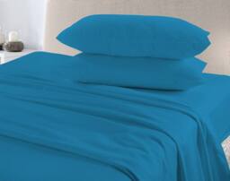 Homes-Linen Flannelette Plain Reversible Duvet Cover Set with Pillowcases in Teal - Size: Super King - thumbnail 2