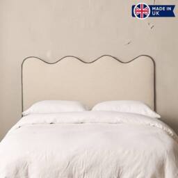 KDMD Egerie Curved Headboard Boucle Upholstered Latte Bed Frame in Light Khaki - Size: Single - thumbnail 5