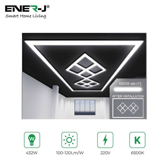 ENER-J 432W Designer Ceiling Lights with Frame 8 Diamonds & border in White