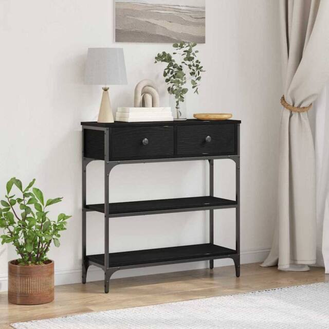 Berkfield Home Console Table Black Oak 72, 5x25x75 cm Engineered Wood & Steel - Size: 5 x 25 x 75 cm - image 1