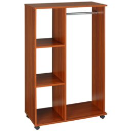 HOMCOM Rolling Open Wardrobe Hanging Rail Storage Shelves for Clothes in Brown - thumbnail 2
